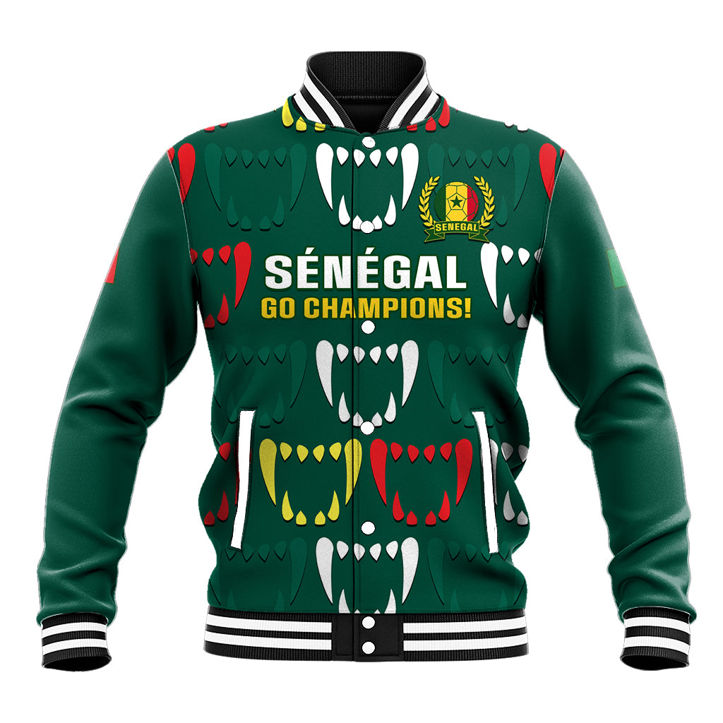 Green Senegal varsity jacket, ribbed collar/cuffs, front crest and Go Champions graphic