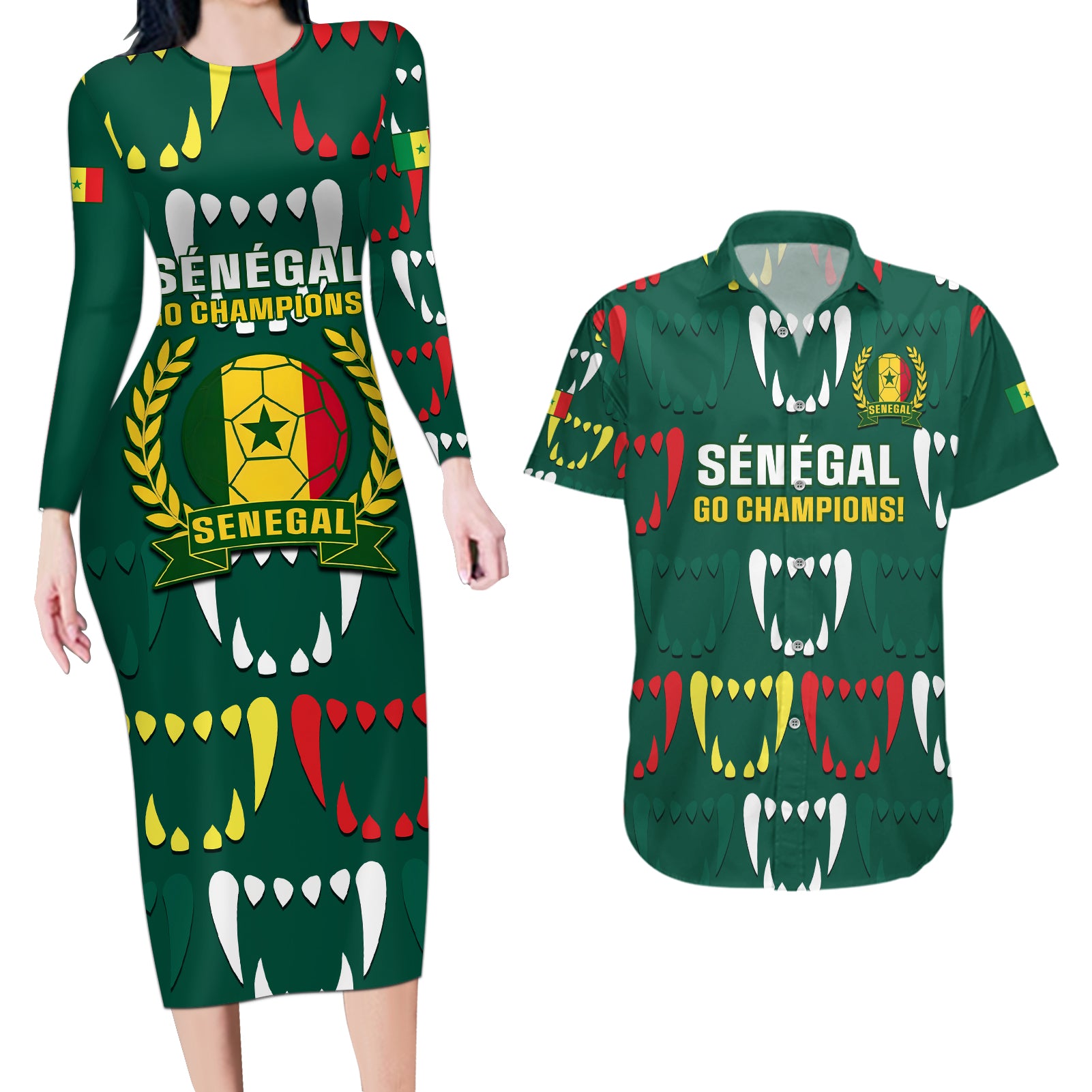 Custom Senegal Football Couples Matching Long Sleeve Bodycon Dress and Hawaiian Shirt 2024 Culture Pour Home Style - Wonder Print Shop