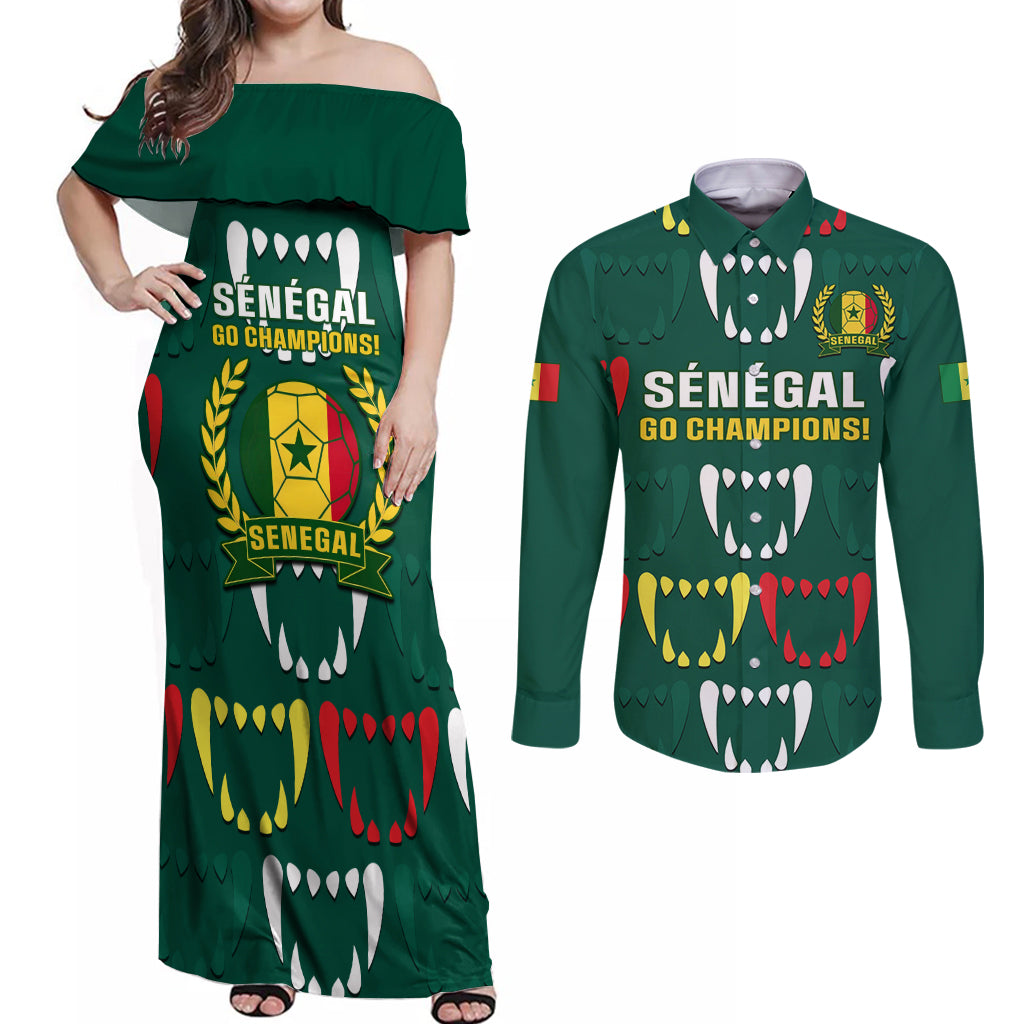 Custom Senegal Football Couples Matching Off Shoulder Maxi Dress and Long Sleeve Button Shirt 2024 Culture Pour Home Style - Wonder Print Shop