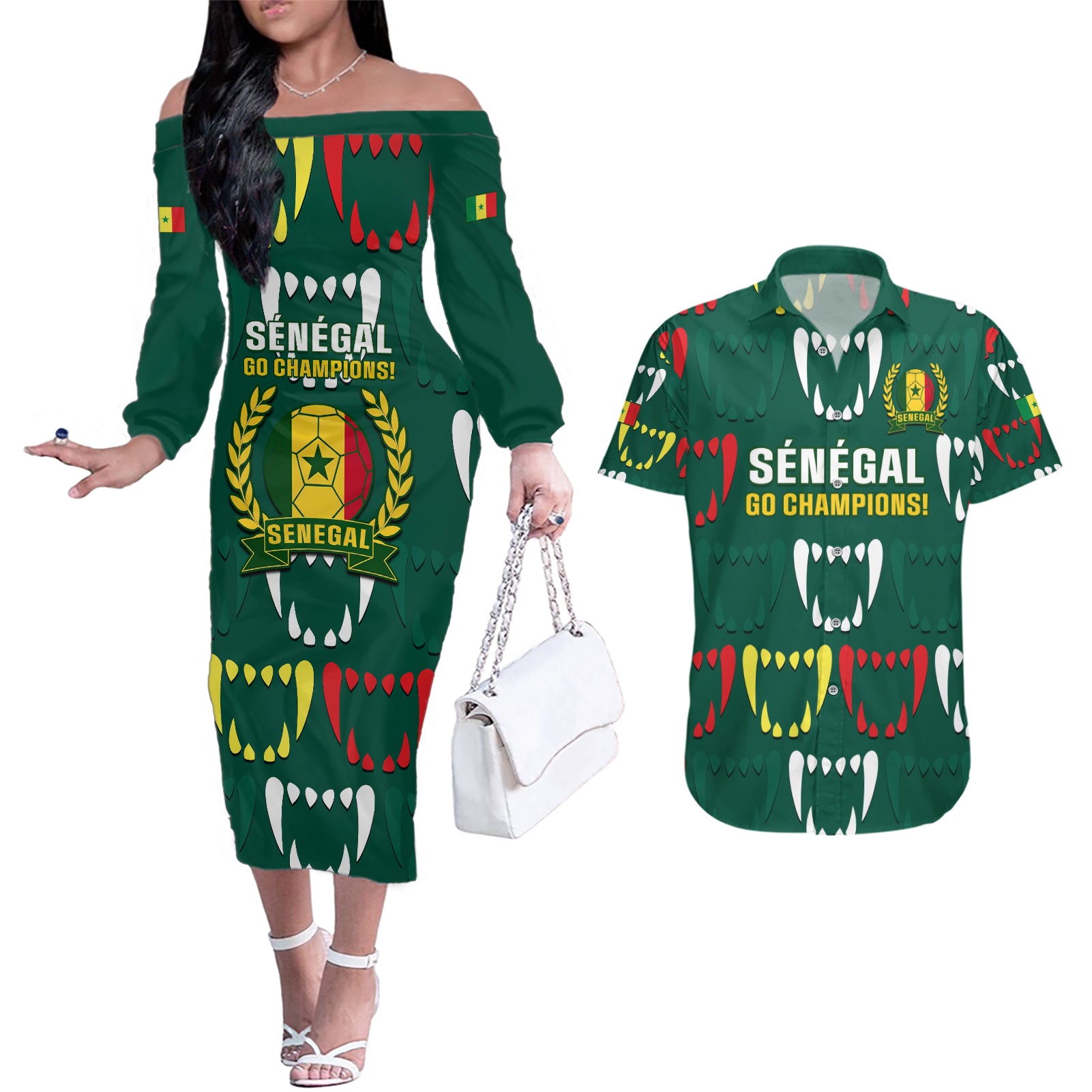 Custom Senegal Football Couples Matching Off The Shoulder Long Sleeve Dress and Hawaiian Shirt 2024 Culture Pour Home Style - Wonder Print Shop