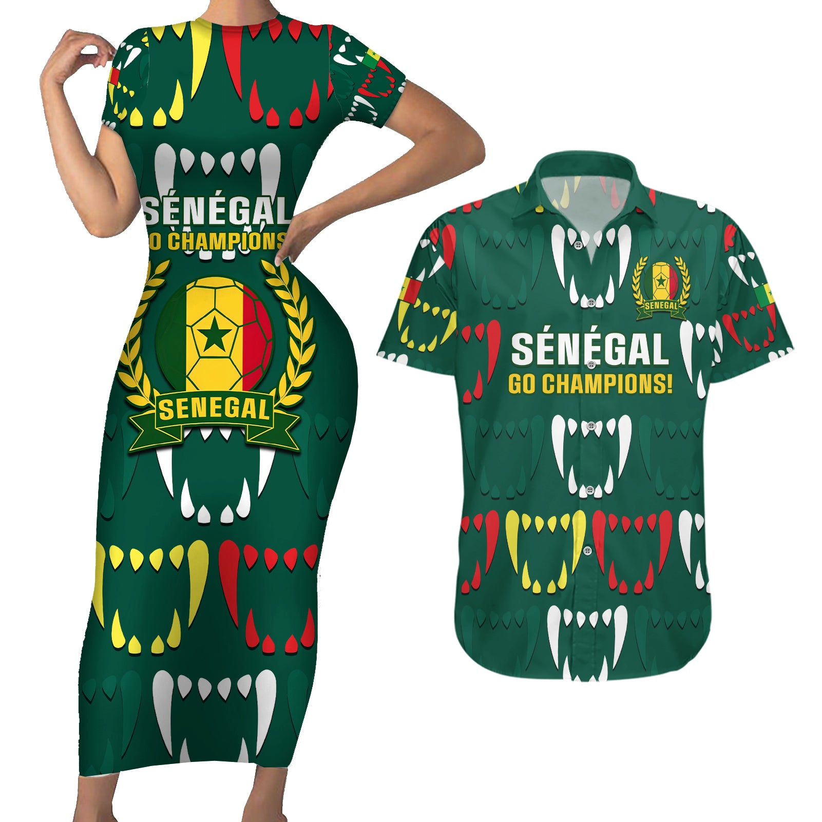 Custom Senegal Football Couples Matching Short Sleeve Bodycon Dress and Hawaiian Shirt 2024 Culture Pour Home Style - Wonder Print Shop