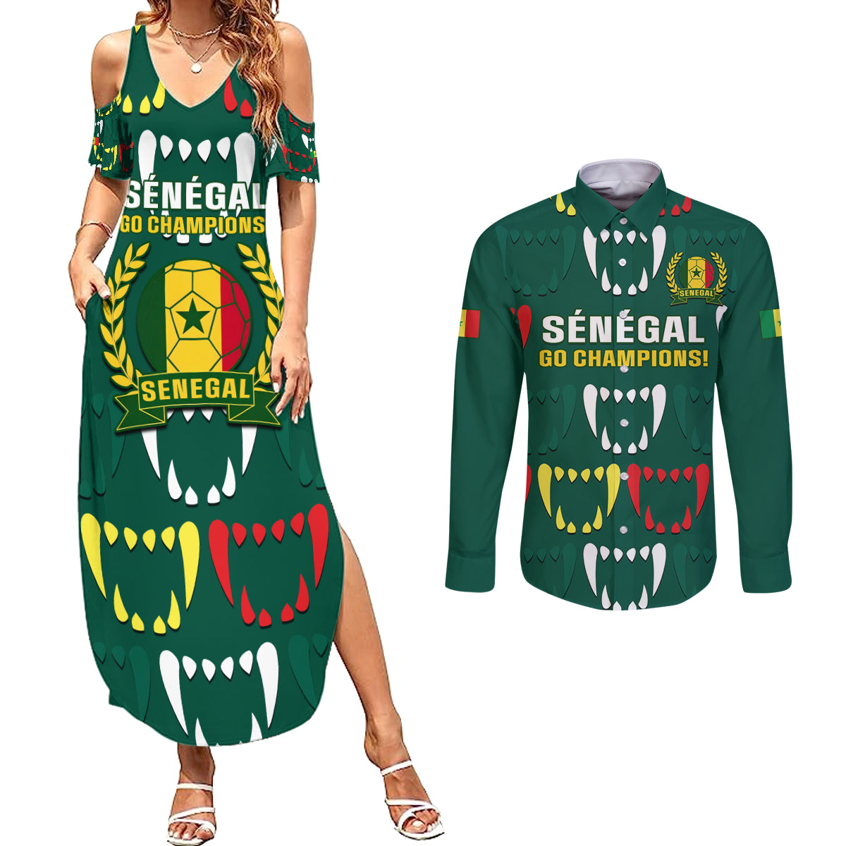 Custom Senegal Football Couples Matching Summer Maxi Dress and Long Sleeve Button Shirt 2024 Culture Pour Home Style - Wonder Print Shop