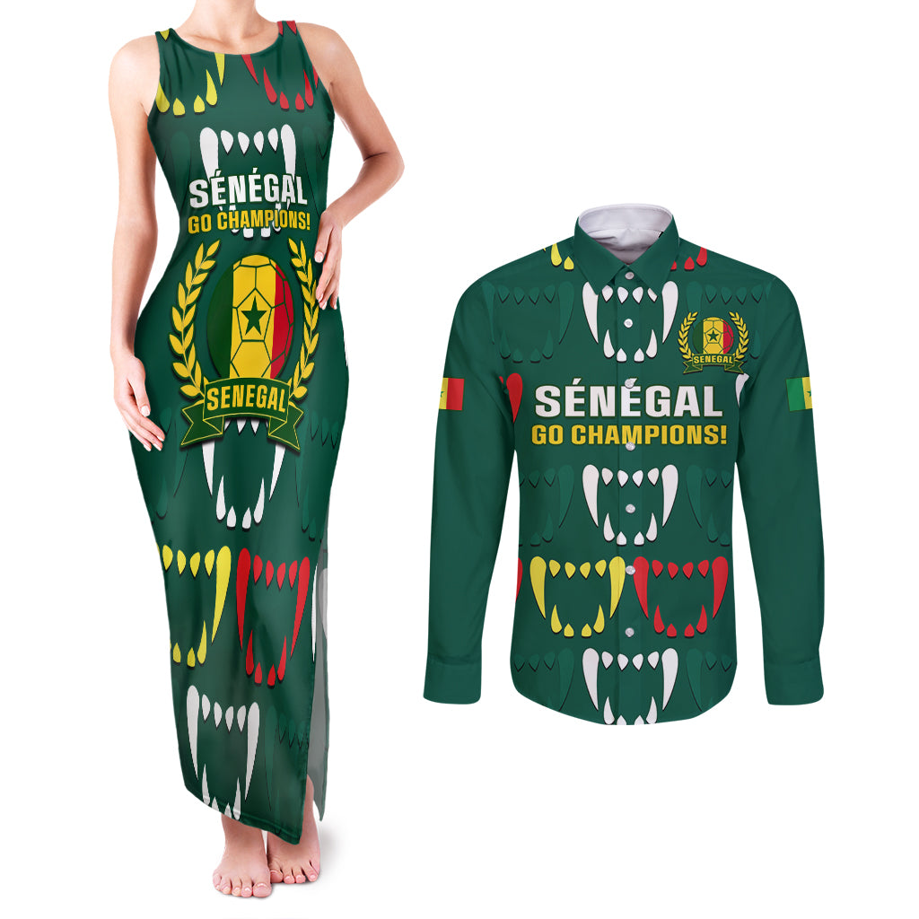 Custom Senegal Football Couples Matching Tank Maxi Dress and Long Sleeve Button Shirt 2024 Culture Pour Home Style - Wonder Print Shop