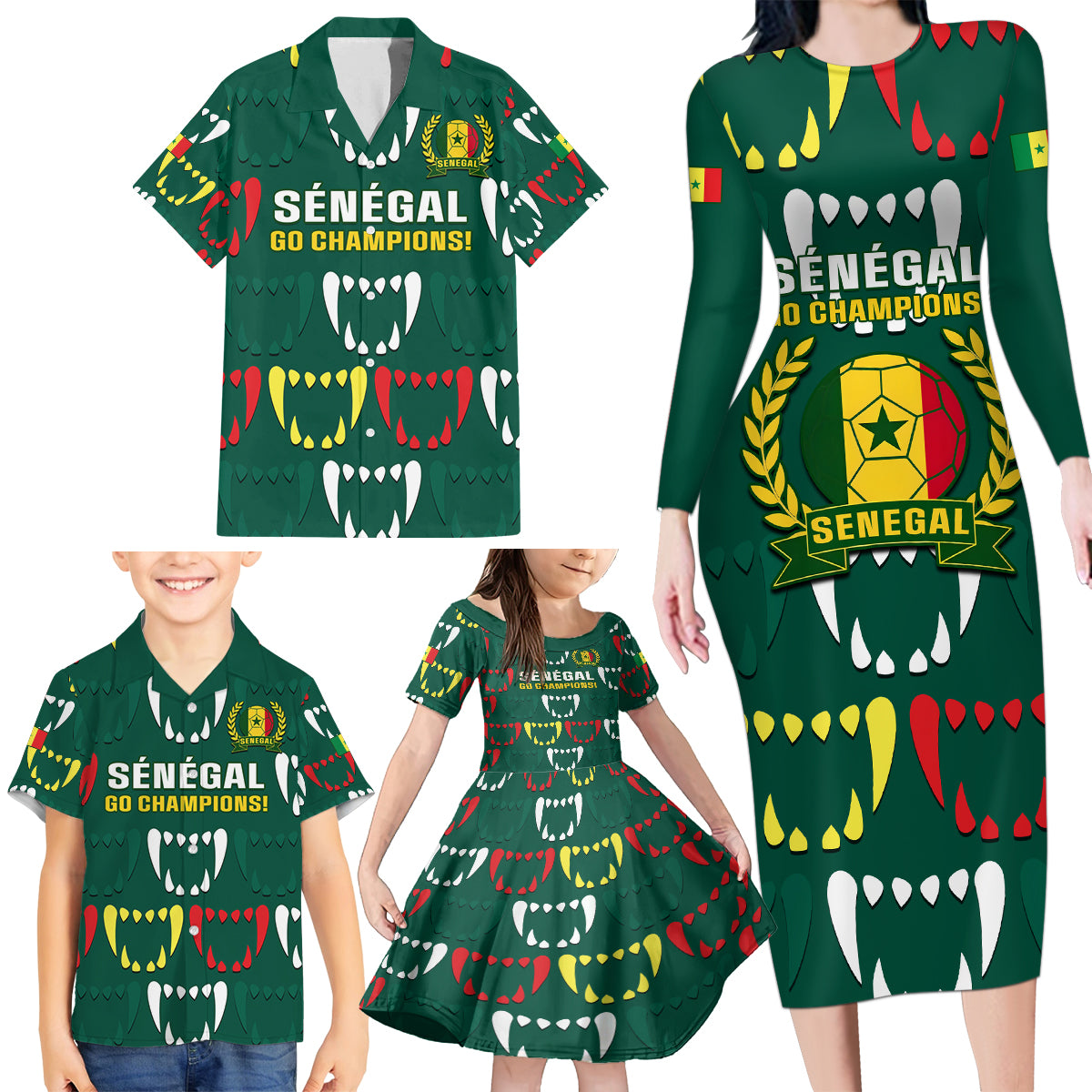 Custom Senegal Football Family Matching Long Sleeve Bodycon Dress and Hawaiian Shirt 2024 Culture Pour Home Style - Wonder Print Shop