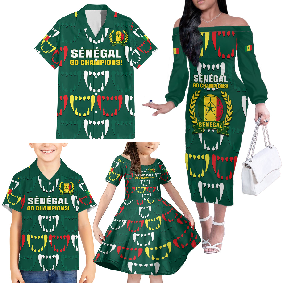 Custom Senegal Football Family Matching Off Shoulder Long Sleeve Dress and Hawaiian Shirt 2024 Culture Pour Home Style - Wonder Print Shop