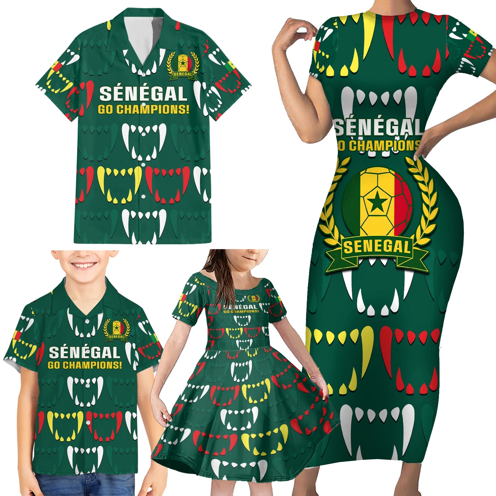 Custom Senegal Football Family Matching Short Sleeve Bodycon Dress and Hawaiian Shirt 2024 Culture Pour Home Style - Wonder Print Shop