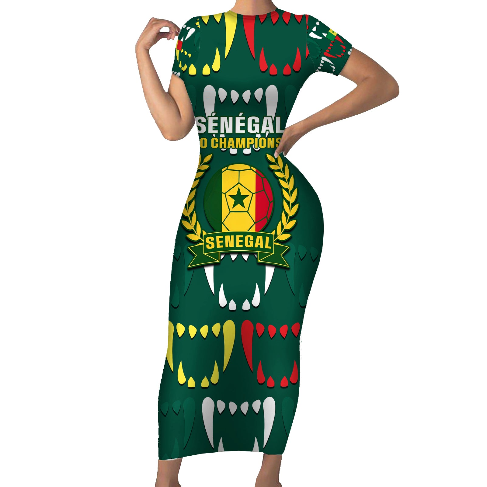 Custom Senegal Football Short Sleeve Bodycon Dress 2024 Culture Pour Home Style - Wonder Print Shop