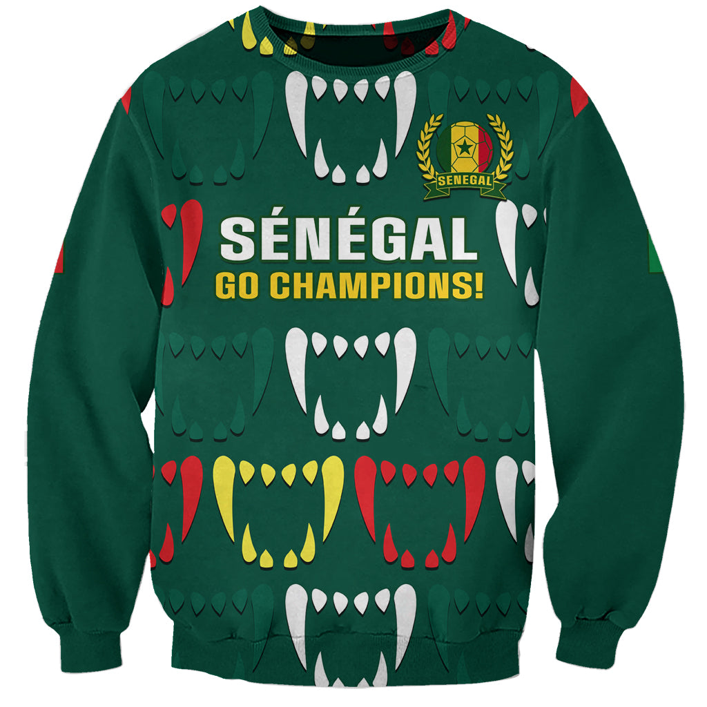 Green crewneck sweatshirt with Senegal 'Go Champions' print, long sleeves