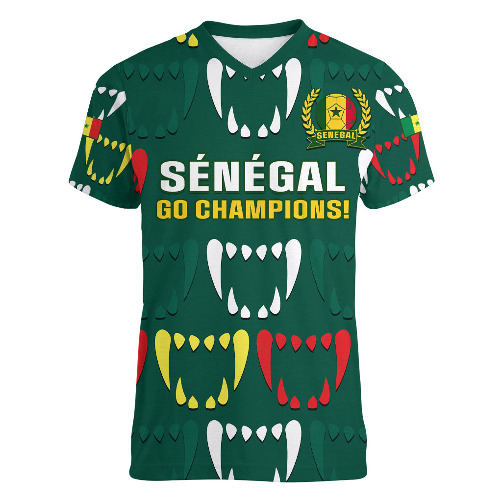 Custom Senegal Football Women V Neck T Shirt 2024 Culture Pour Home Style - Wonder Print Shop