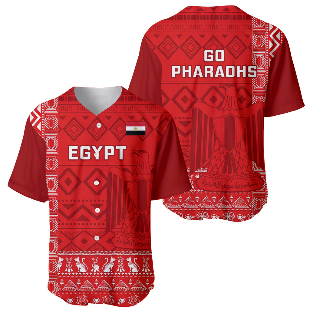 Red football baseball jersey set: front EGYPT, back GO PHARAOHS, geometric patterns