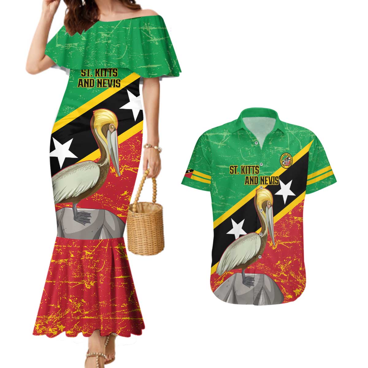 Custom Saint Kitts and Nevis Football Couples Matching Mermaid Dress and Hawaiian Shirt 2025 Go Sugar Boyz