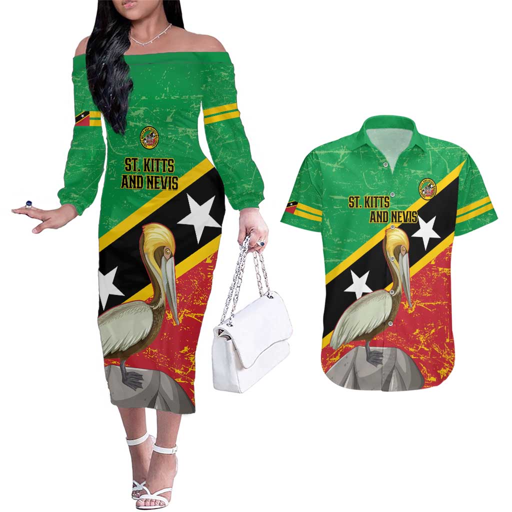 Custom Saint Kitts and Nevis Football Couples Matching Off The Shoulder Long Sleeve Dress and Hawaiian Shirt 2025 Go Sugar Boyz