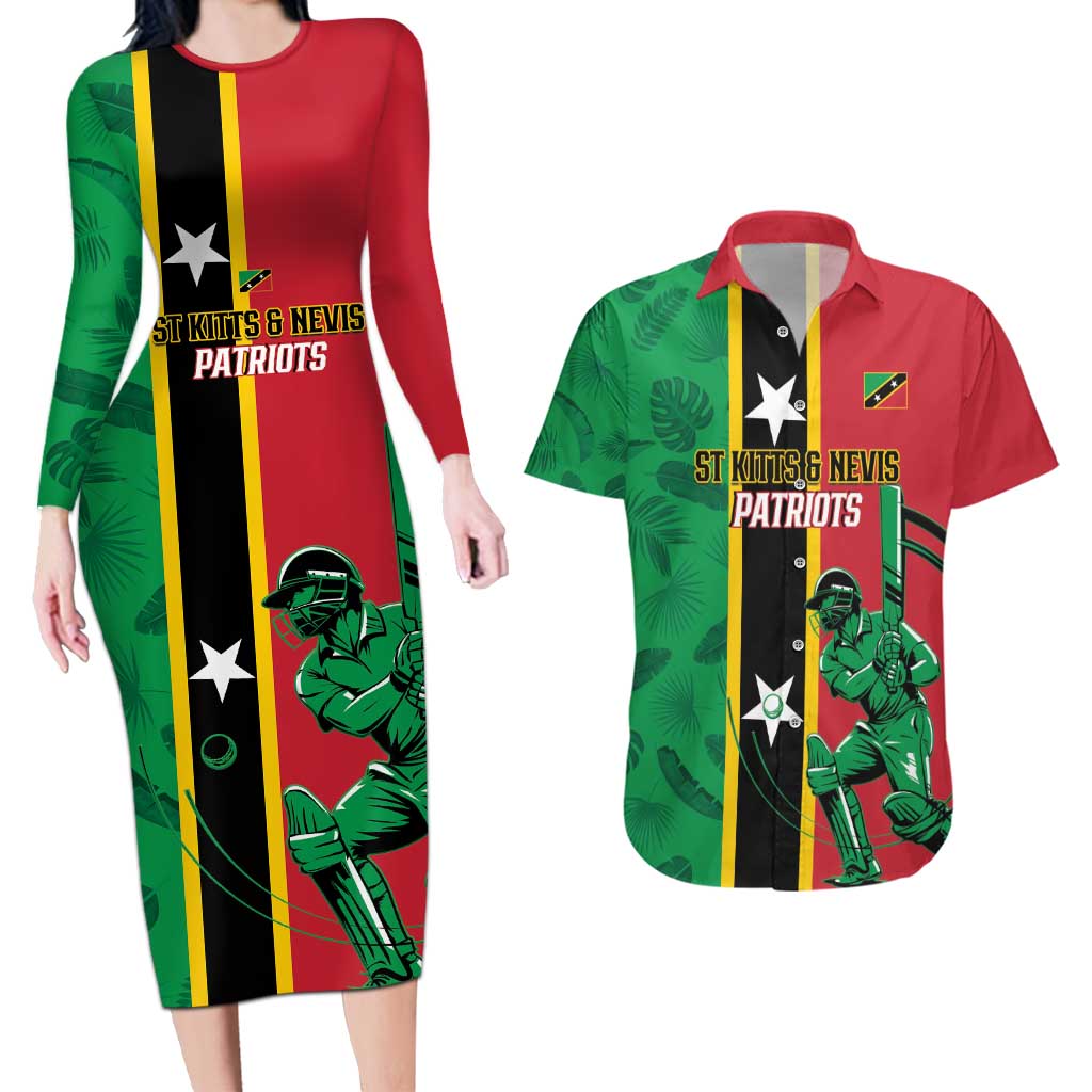 Custom Saint Kitts and Nevis Cricket Couples Matching Long Sleeve Bodycon Dress and Hawaiian Shirt Go Champions Patriots