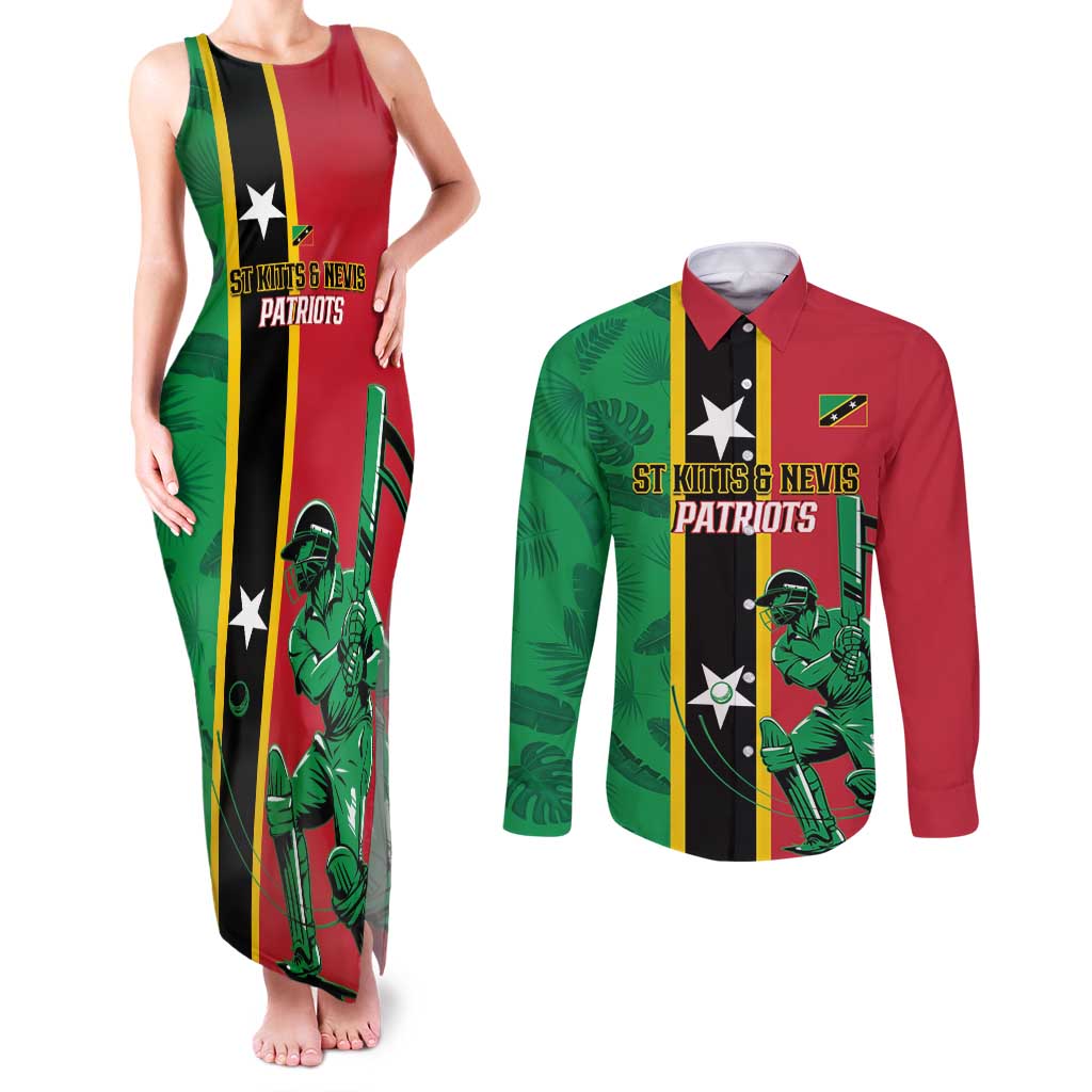 Custom Saint Kitts and Nevis Cricket Couples Matching Tank Maxi Dress and Long Sleeve Button Shirt Go Champions Patriots