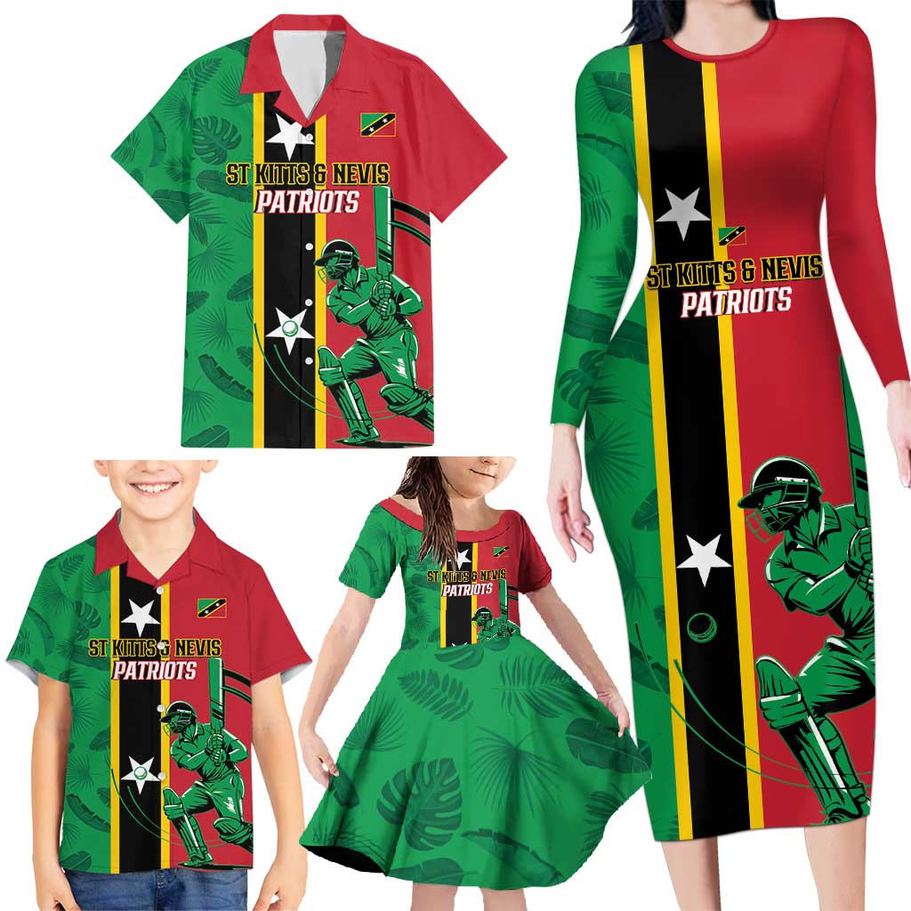 Custom Saint Kitts and Nevis Cricket Family Matching Long Sleeve Bodycon Dress and Hawaiian Shirt Go Champions Patriots