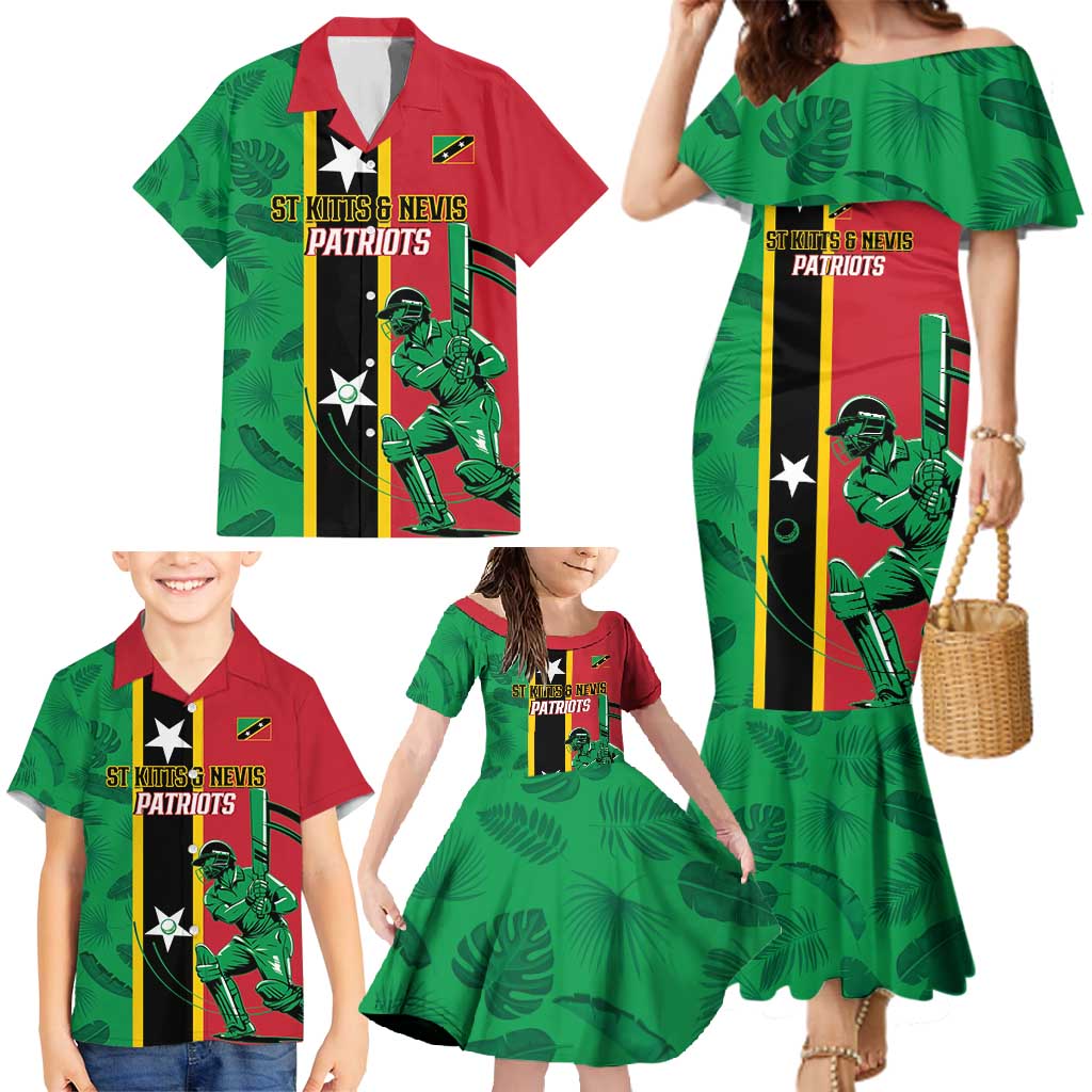 Custom Saint Kitts and Nevis Cricket Family Matching Mermaid Dress and Hawaiian Shirt Go Champions Patriots