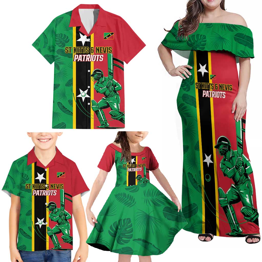 Custom Saint Kitts and Nevis Cricket Family Matching Off Shoulder Maxi Dress and Hawaiian Shirt Go Champions Patriots