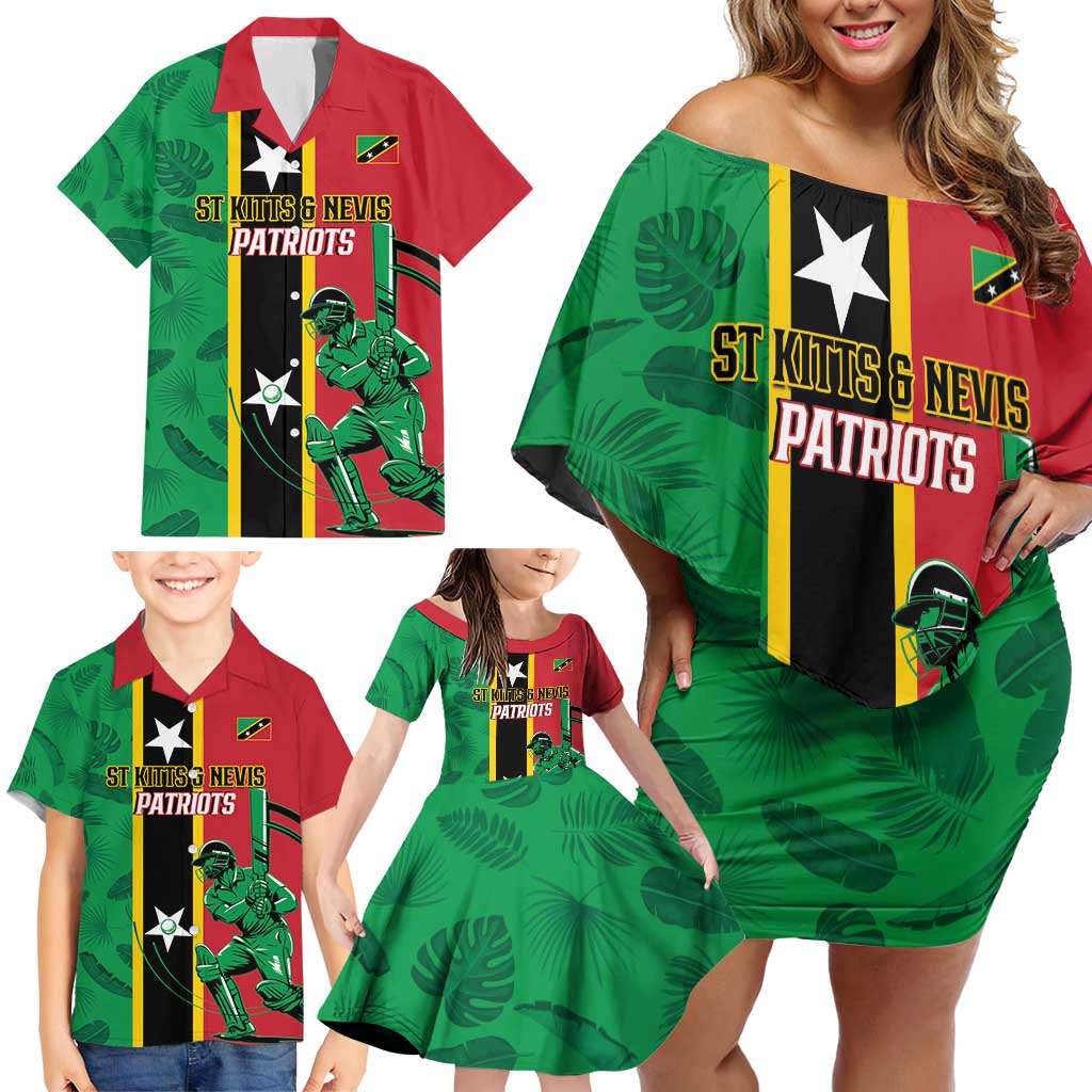 Custom Saint Kitts and Nevis Cricket Family Matching Off Shoulder Short Dress and Hawaiian Shirt Go Champions Patriots