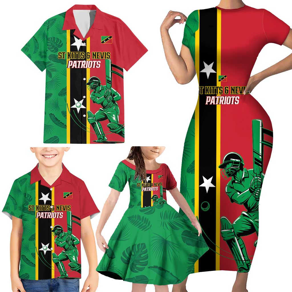 Custom Saint Kitts and Nevis Cricket Family Matching Short Sleeve Bodycon Dress and Hawaiian Shirt Go Champions Patriots