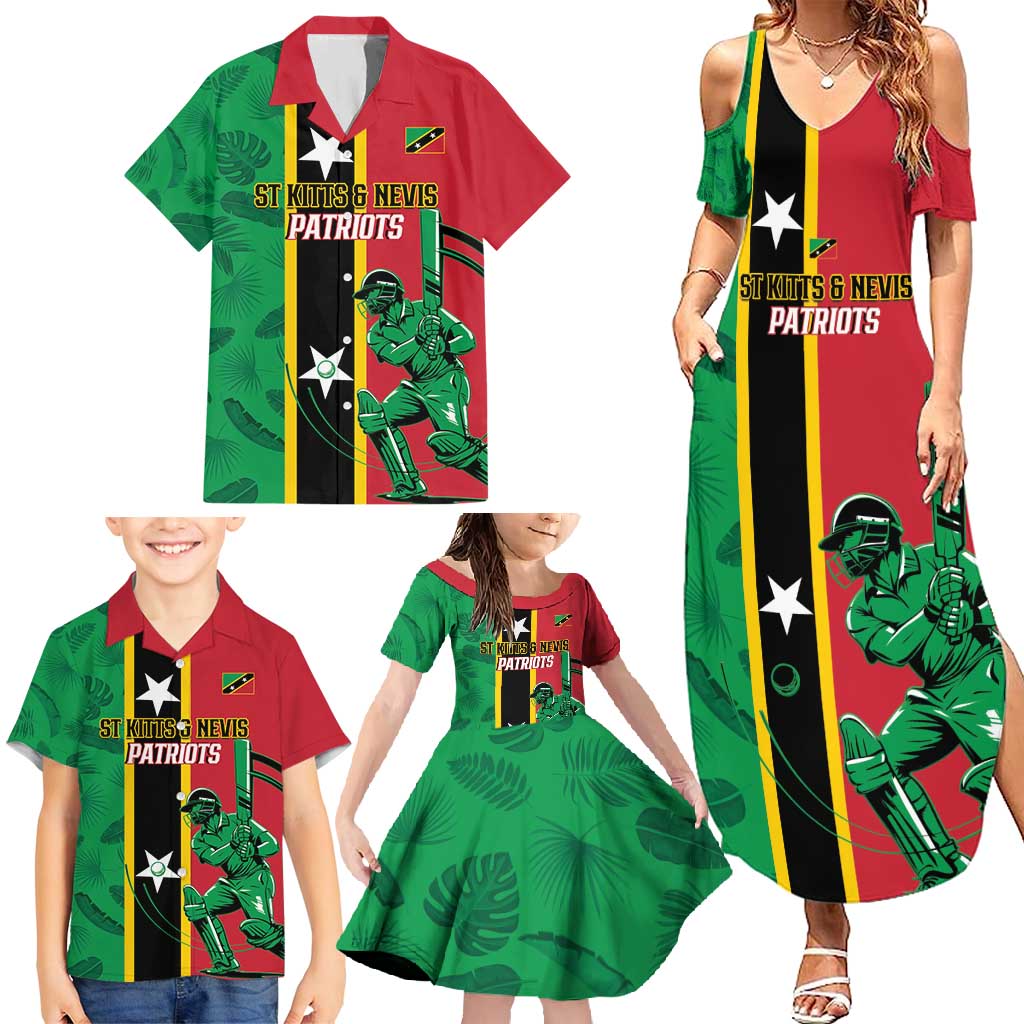 Custom Saint Kitts and Nevis Cricket Family Matching Summer Maxi Dress and Hawaiian Shirt Go Champions Patriots