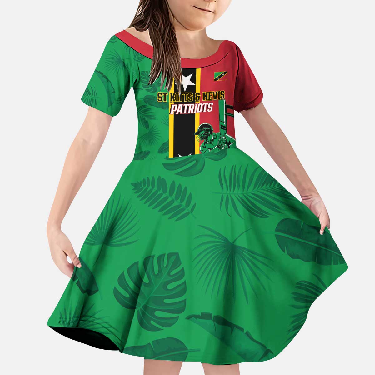 Custom Saint Kitts and Nevis Cricket Kid Short Sleeve Dress Go Champions Patriots