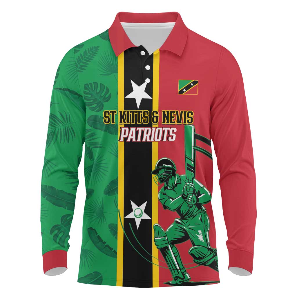 Custom Saint Kitts and Nevis Cricket Long Sleeve Polo Shirt Go Champions Patriots