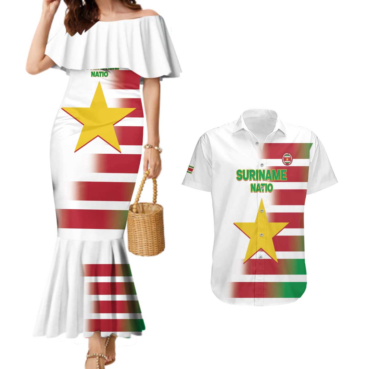 Custom Suriname Football Couples Matching Mermaid Dress and Hawaiian Shirt 2025 Go Natio White Color