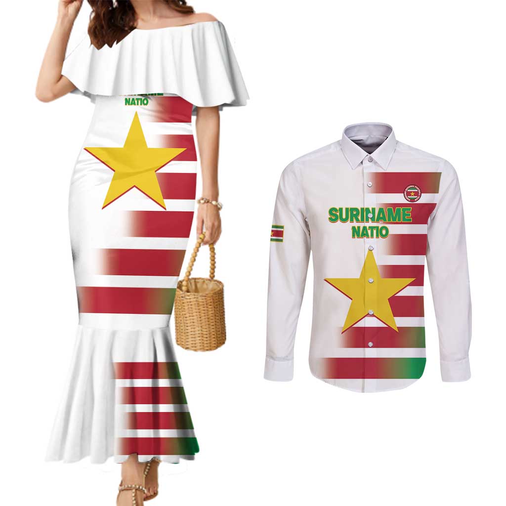 Custom Suriname Football Couples Matching Mermaid Dress and Long Sleeve Button Shirt 2025 Go Natio White Color