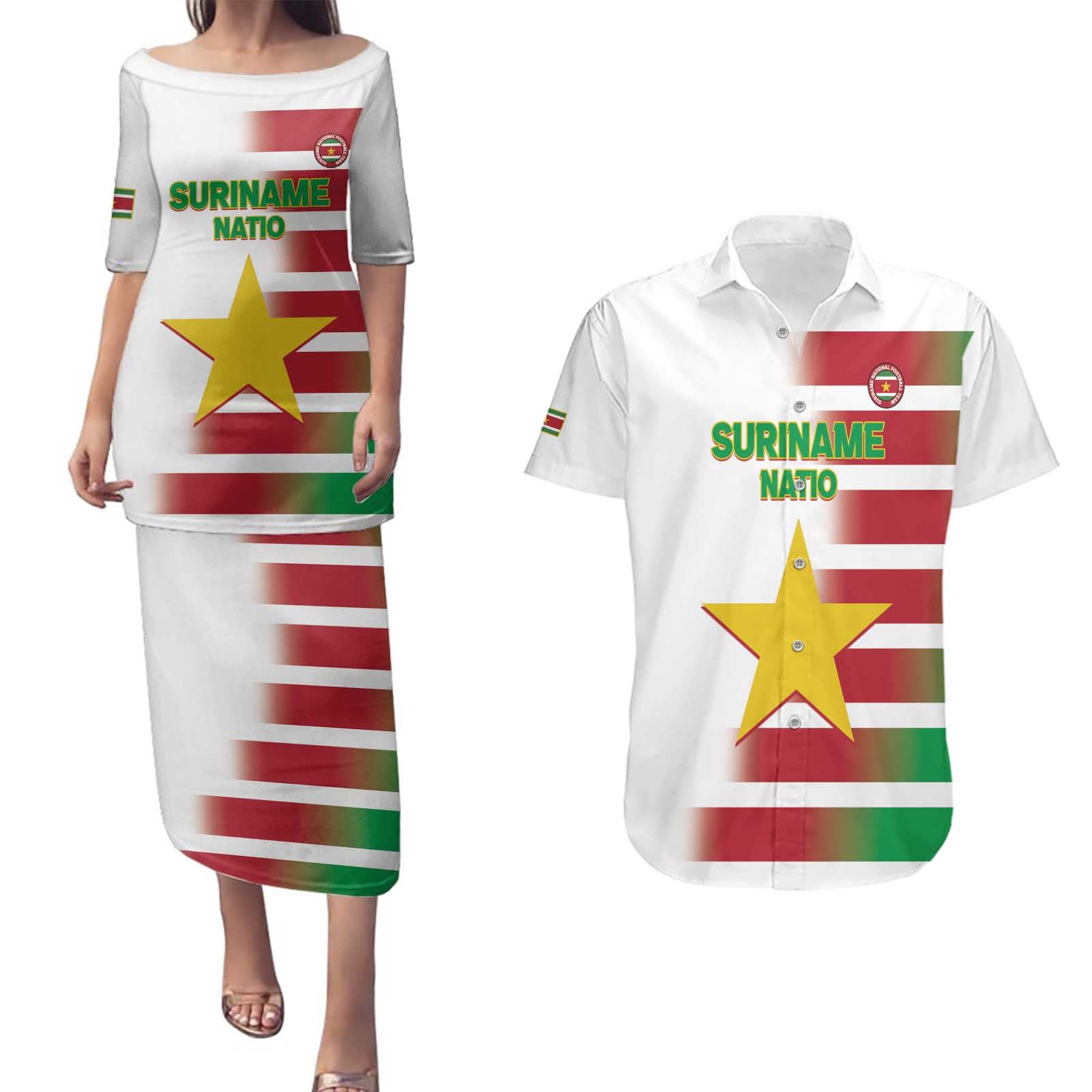 Custom Suriname Football Couples Matching Puletasi and Hawaiian Shirt 2025 Go Natio White Color