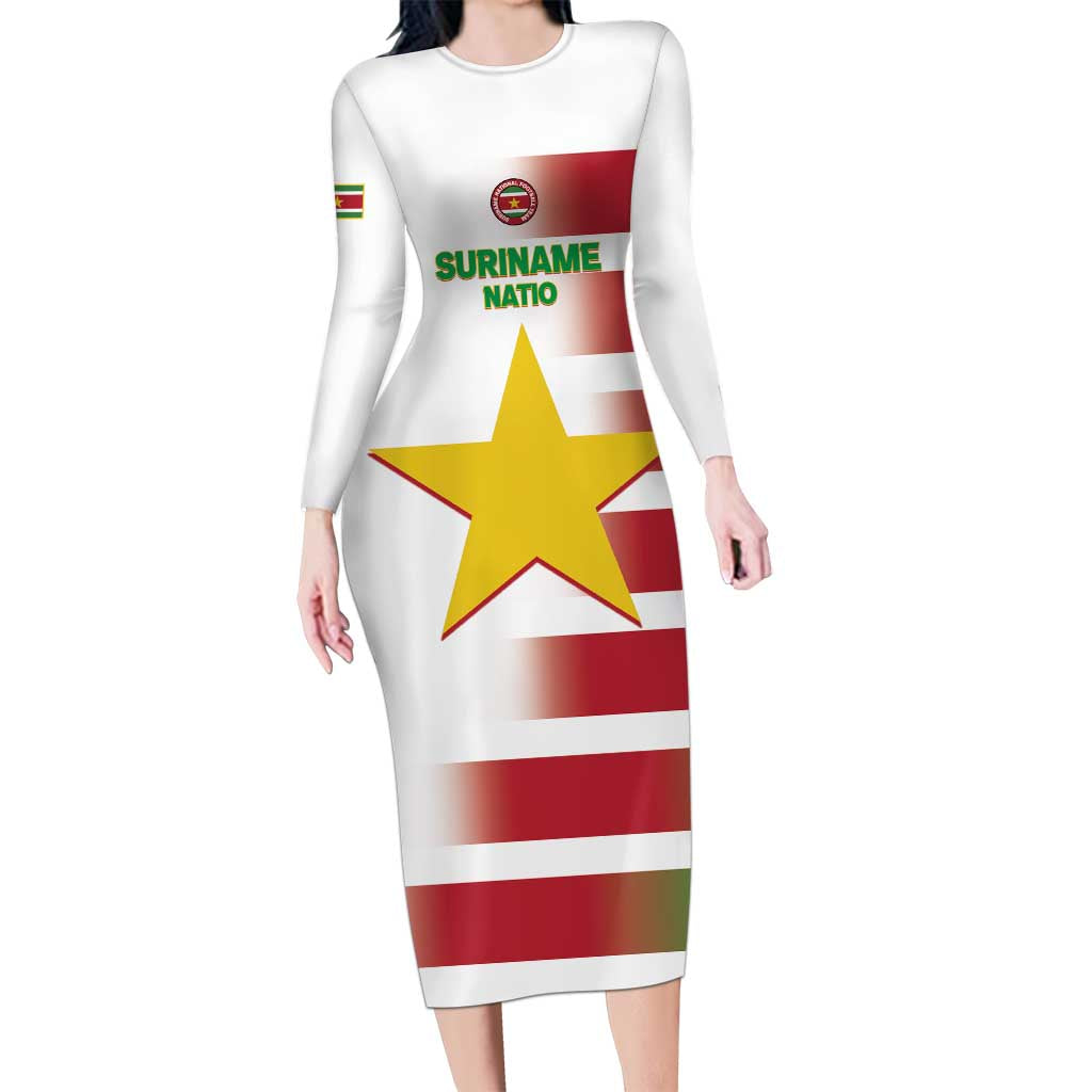 Custom Suriname Football Long Sleeve Bodycon Dress 2025 Go Natio White Color