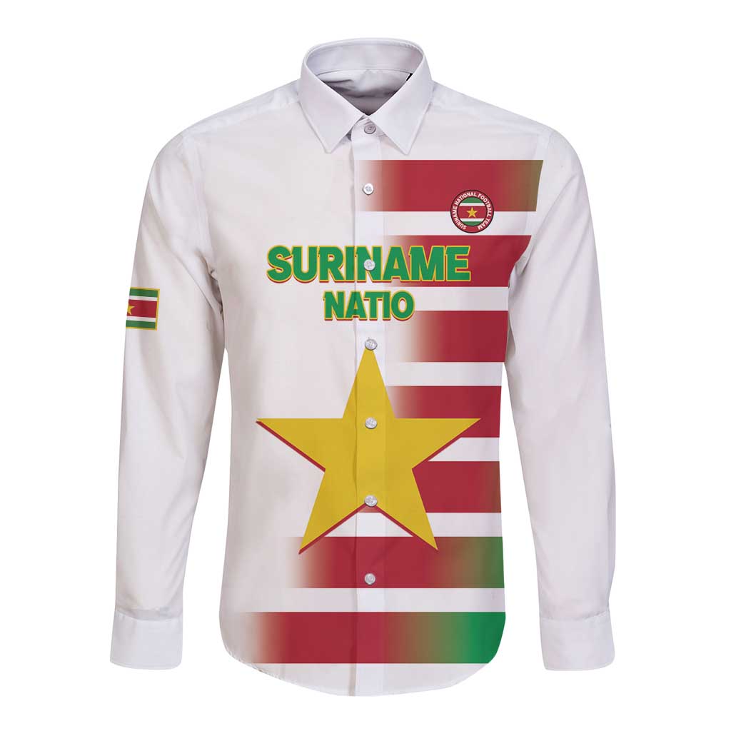 Custom Suriname Football Long Sleeve Button Shirt 2025 Go Natio White Color