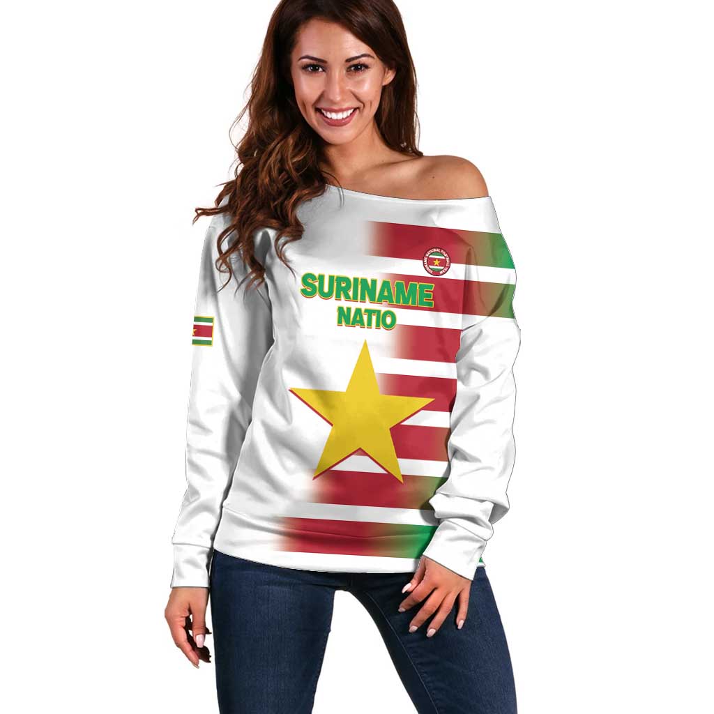 Custom Suriname Football Off Shoulder Sweater 2025 Go Natio White Color