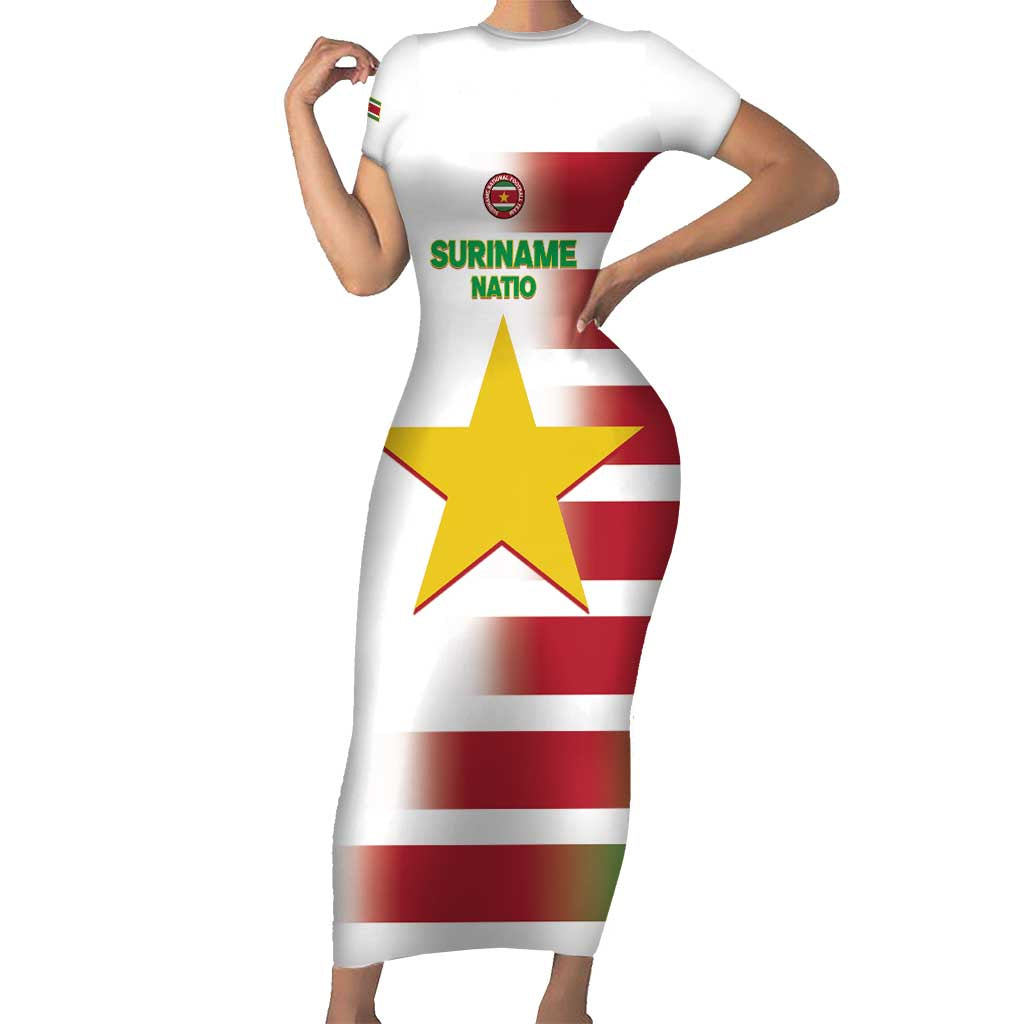 Custom Suriname Football Short Sleeve Bodycon Dress 2025 Go Natio White Color