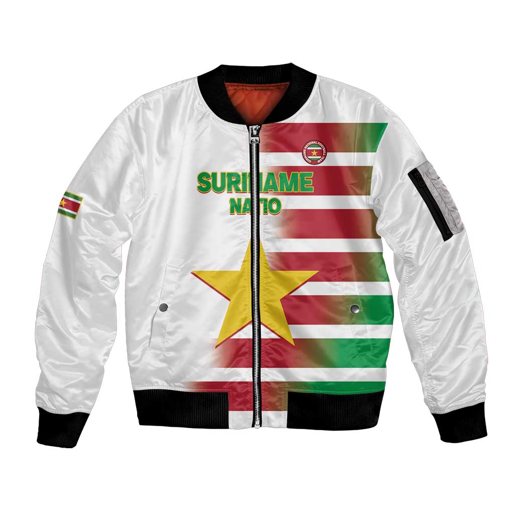 Custom Suriname Football Sleeve Zip Bomber Jacket 2025 Go Natio White Color