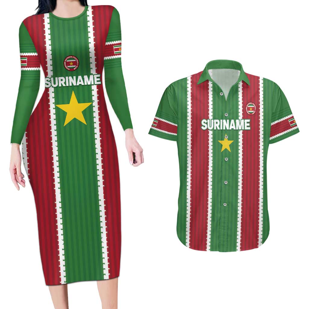 Custom Suriname Football Couples Matching Long Sleeve Bodycon Dress and Hawaiian Shirt 2025 Go Natio Flag Color