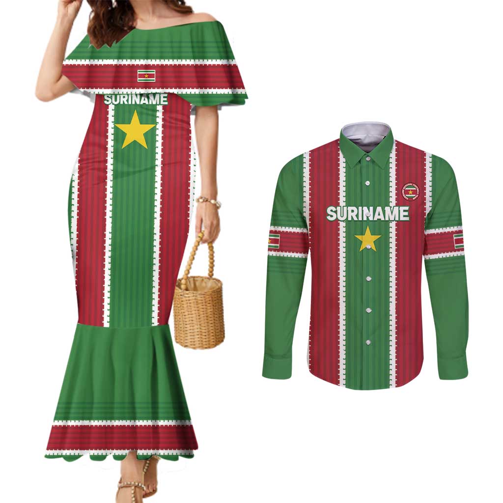 Custom Suriname Football Couples Matching Mermaid Dress and Long Sleeve Button Shirt 2025 Go Natio Flag Color