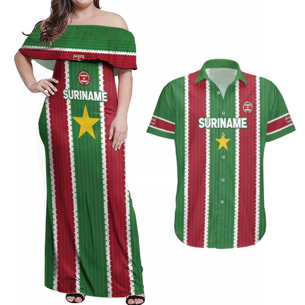 Custom Suriname Football Couples Matching Off Shoulder Maxi Dress and Hawaiian Shirt 2025 Go Natio Flag Color