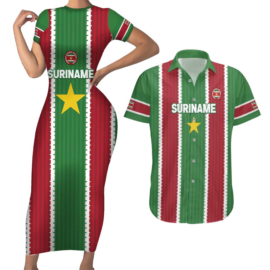 Custom Suriname Football Couples Matching Short Sleeve Bodycon Dress and Hawaiian Shirt 2025 Go Natio Flag Color