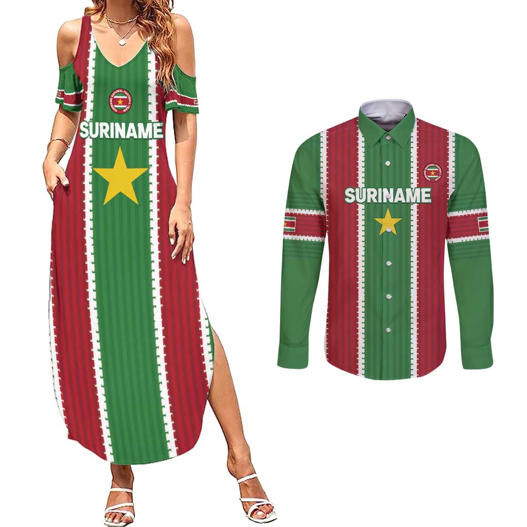 Custom Suriname Football Couples Matching Summer Maxi Dress and Long Sleeve Button Shirt 2025 Go Natio Flag Color