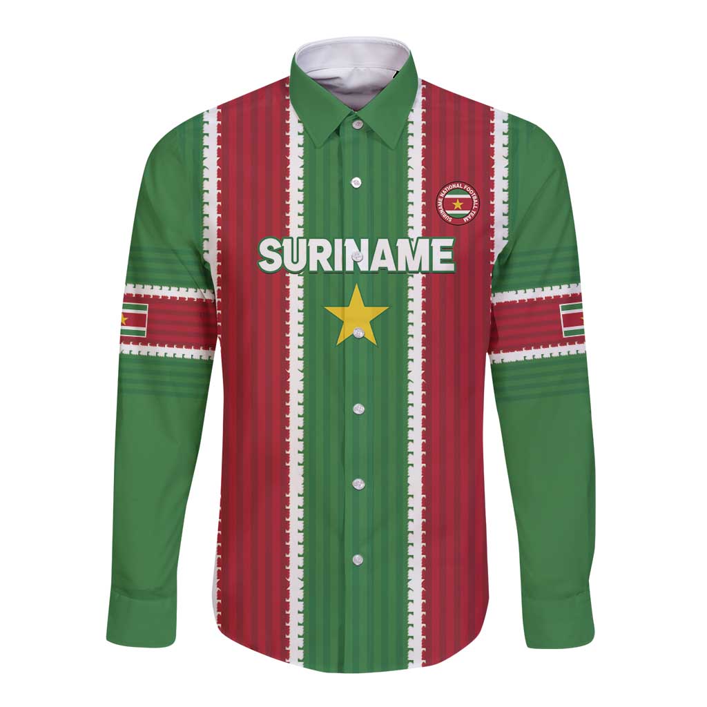 Custom Suriname Football Long Sleeve Button Shirt 2025 Go Natio Flag Color