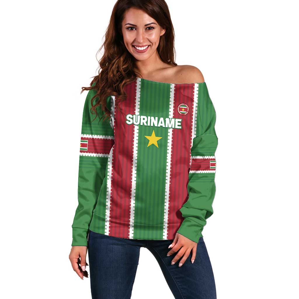 Custom Suriname Football Off Shoulder Sweater 2025 Go Natio Flag Color