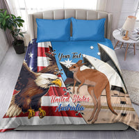 Blue and white duvet bedding set with eagle and kangaroo graphics, pillowcases included