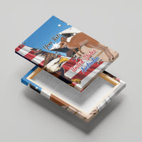 Personalised canvas wall art on wooden pallet base, eagle and kangaroo