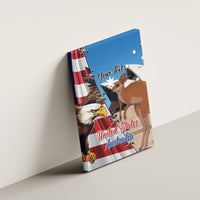 Personalised canvas wall art mounted on wall, eagle and kangaroo with US and Australia