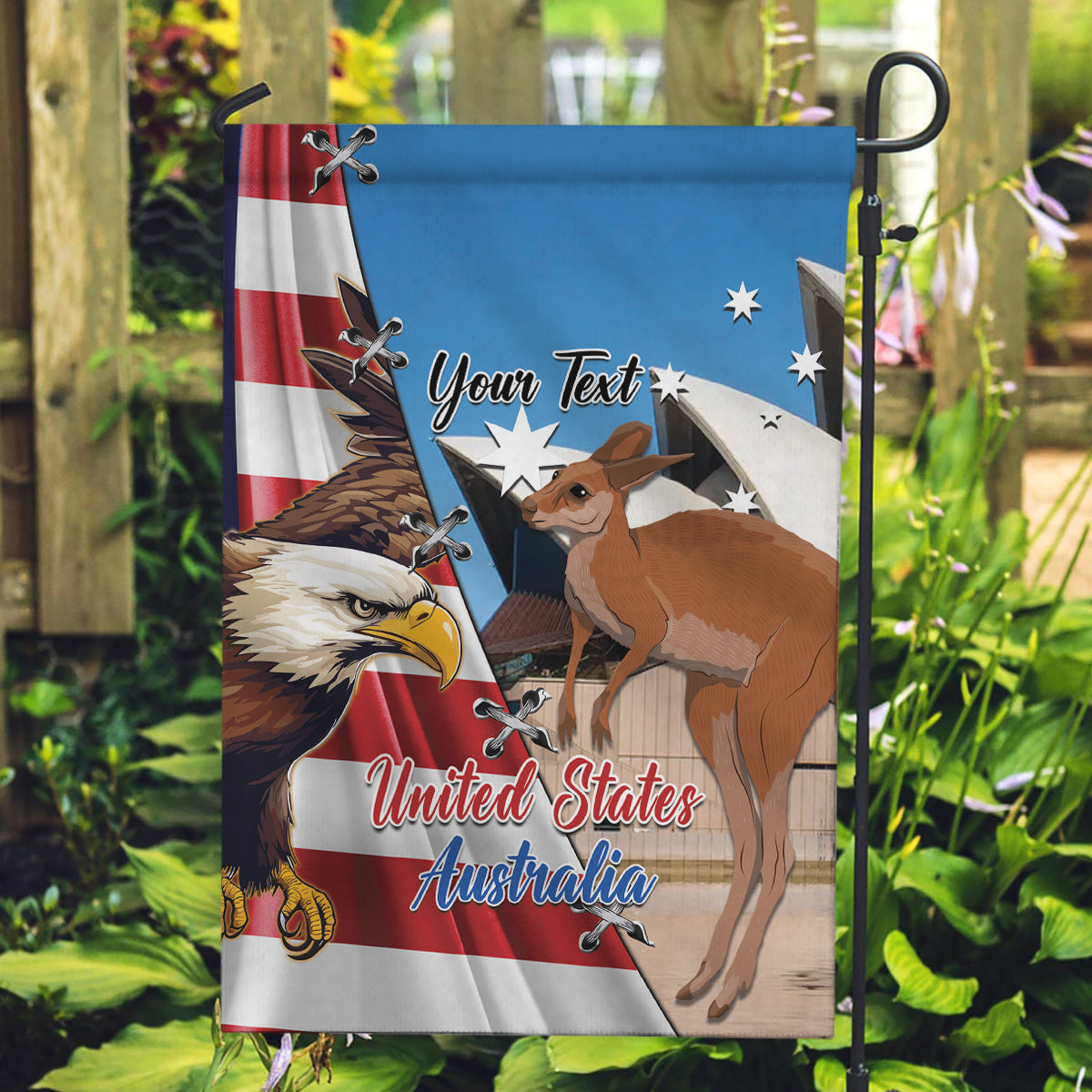 Personalised United States And Australia Garden Flag USA Eagle With Aussie Kangaroo - Wonder Print Shop