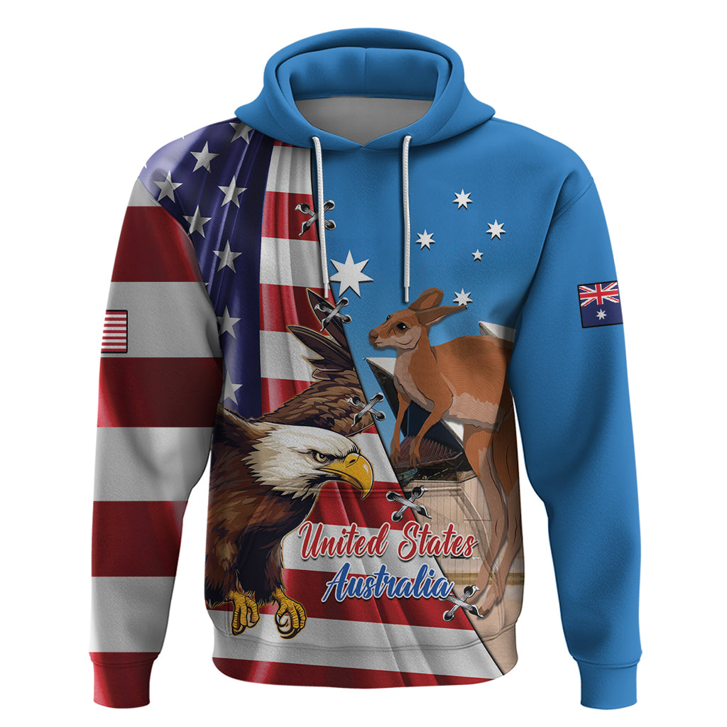 Personalised United States And Australia Hoodie USA Eagle With Aussie Kangaroo - Wonder Print Shop