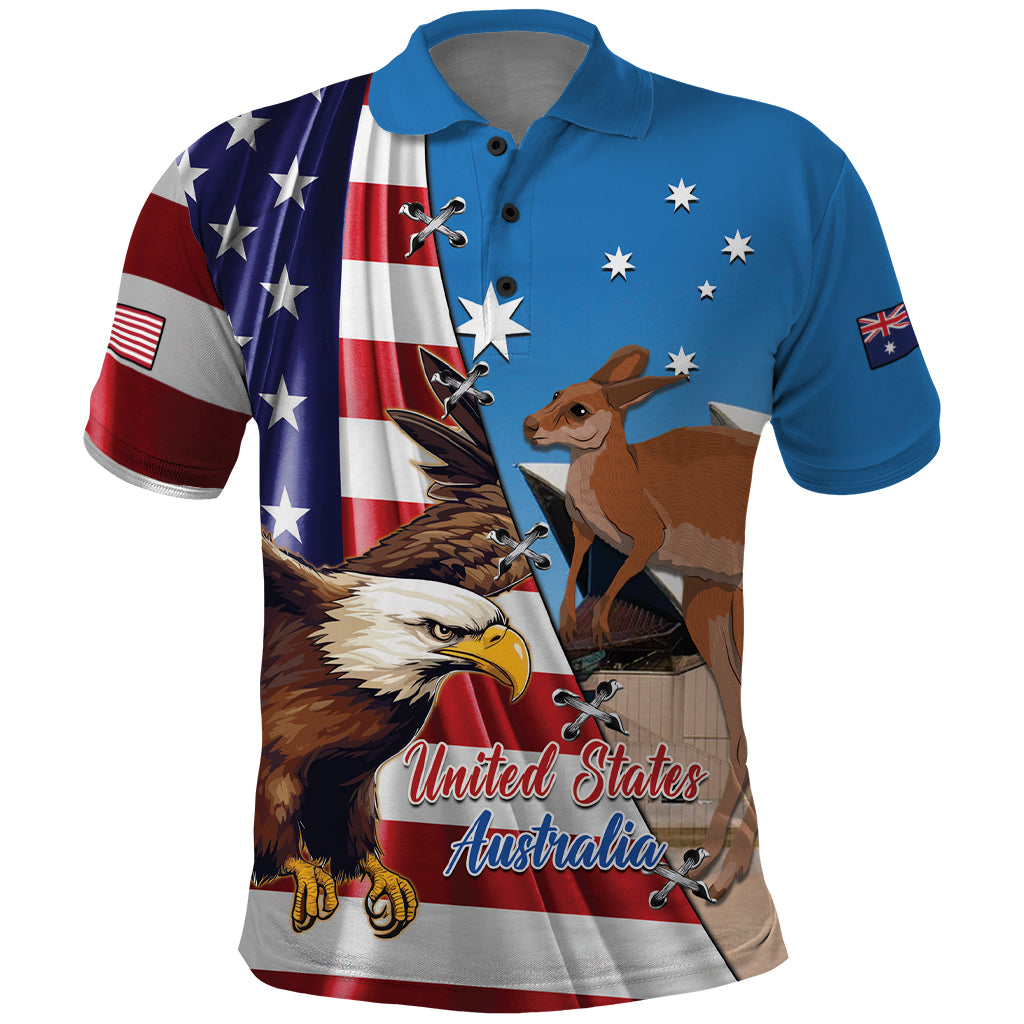 Personalised United States And Australia Polo Shirt USA Eagle With Aussie Kangaroo - Wonder Print Shop