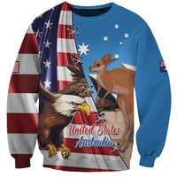 Unisex blue sweatshirt with US/Australia flags and eagle & kangaroo graphic