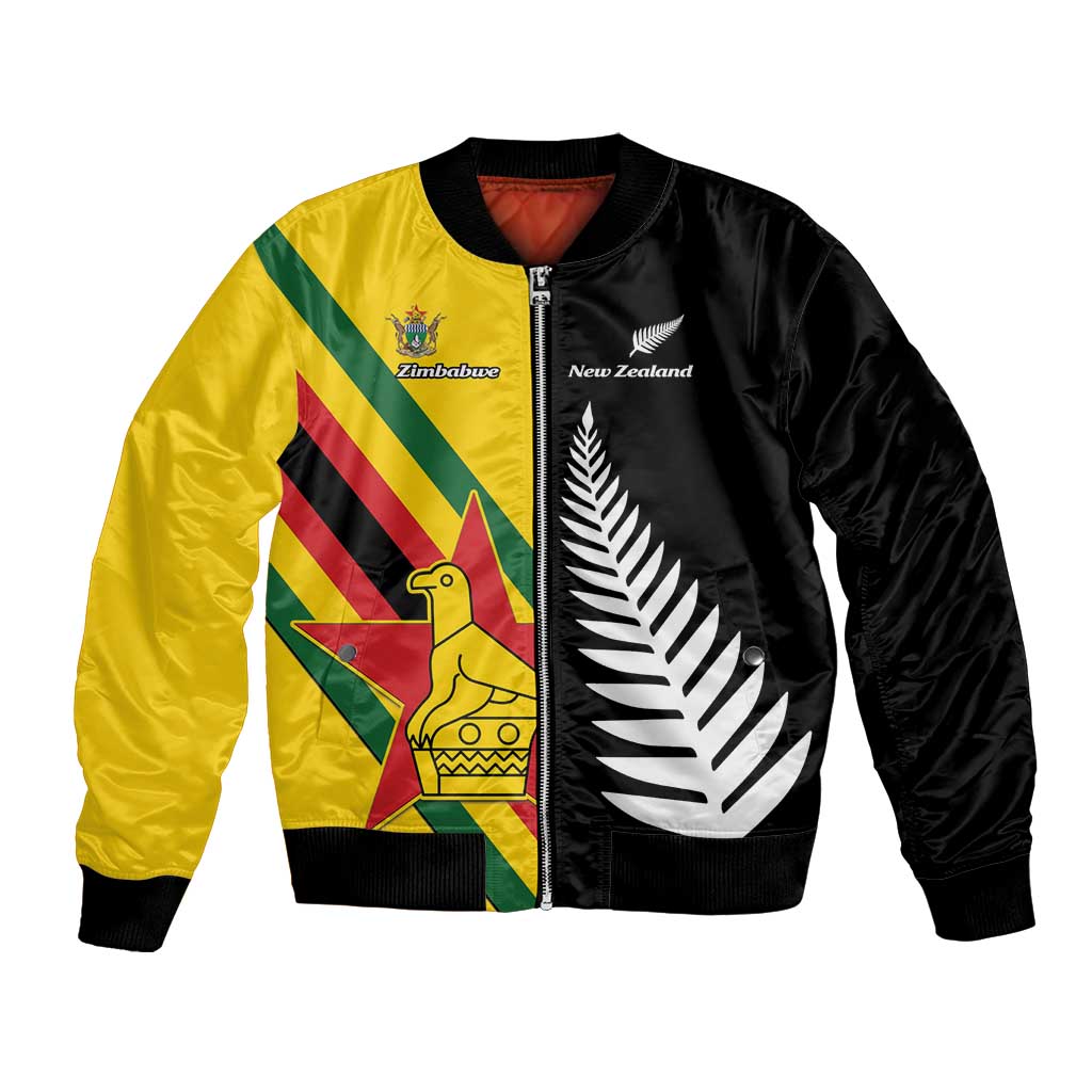 Custom New Zealand and Zimbabwe Bomber Jacket NZ Fern Zim Flag Half Style