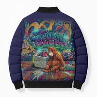 Team Punch The Monkey Bomber Puffer Jacket Baby Monkey Stay Strong Graffiti Style